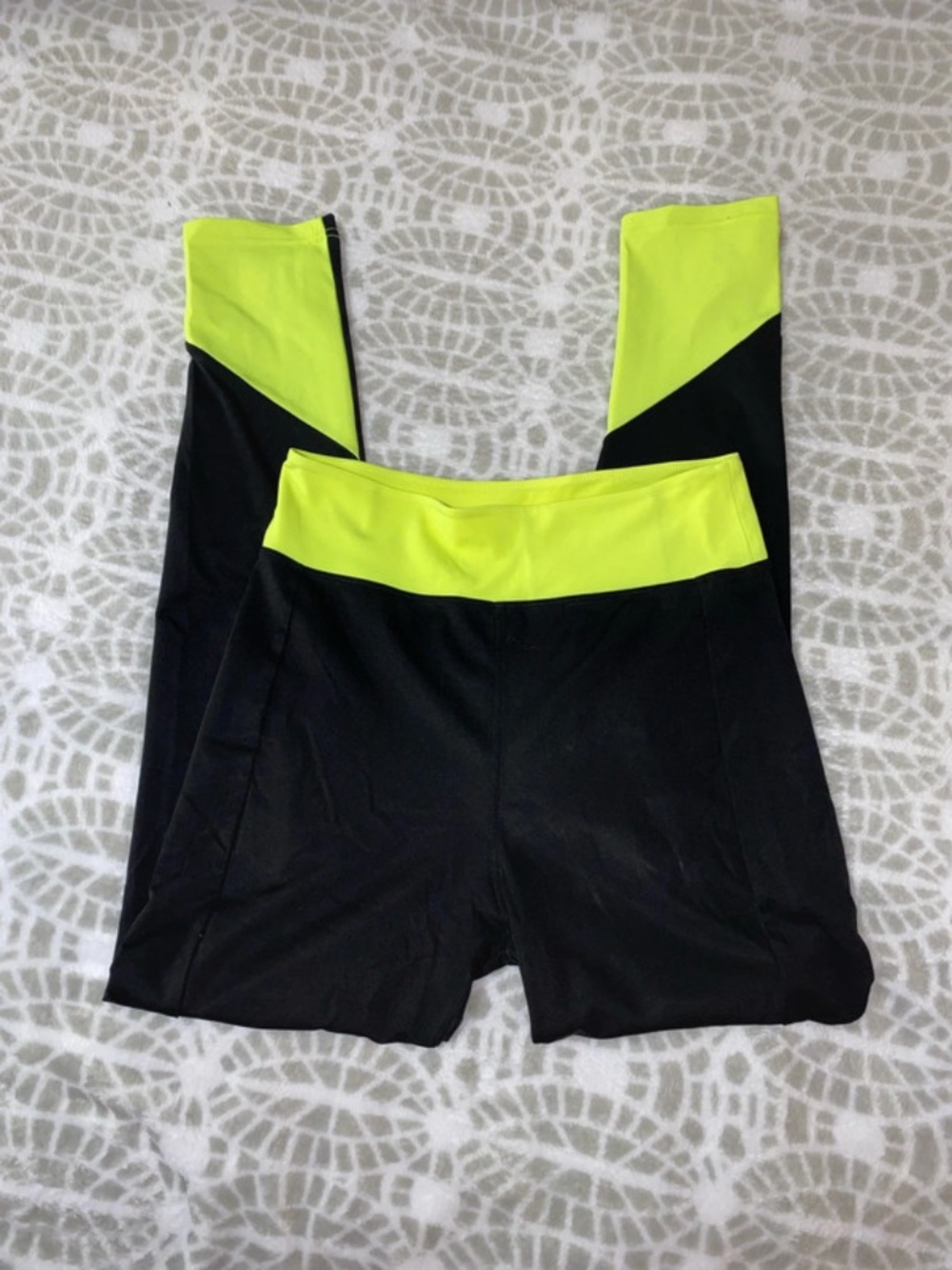 Helix Black Leggings with Neon Yellow Waistband and Cuffs